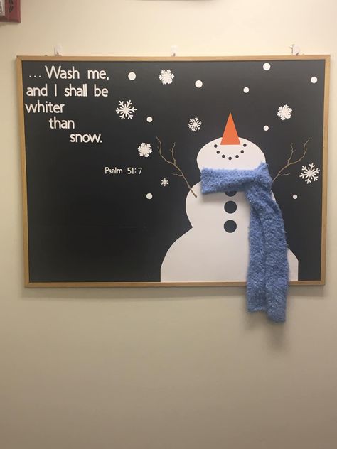 Winter Bulletin Boards For Church, Snowman Bulletin Board, Church Bulletin Board Ideas, January Bulletin Boards, January Art, Bible Crafts Sunday School, Winter Bulletin, Winter Bulletin Boards, Psalm 51