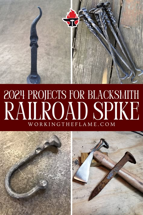 Railroad Spikes Ideas, Forging Ideas Blacksmithing, Railroad Spike Projects, Railroad Spike Welding Ideas, Forging Ideas, Blacksmith Ideas, Blacksmithing Ideas, Railroad Spike Ideas, Rail Road Spikes Ideas