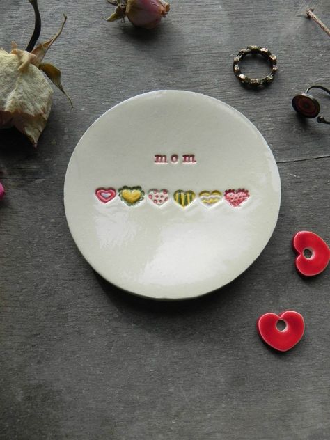 Hearts Jewelry, Ceramic Trinket Dish, Heart Christmas Ornaments, Wedding Ring Dish, Red Letters, Rainbow Hearts, Rustic Ceramics, Blue Pottery, Ceramic Plate