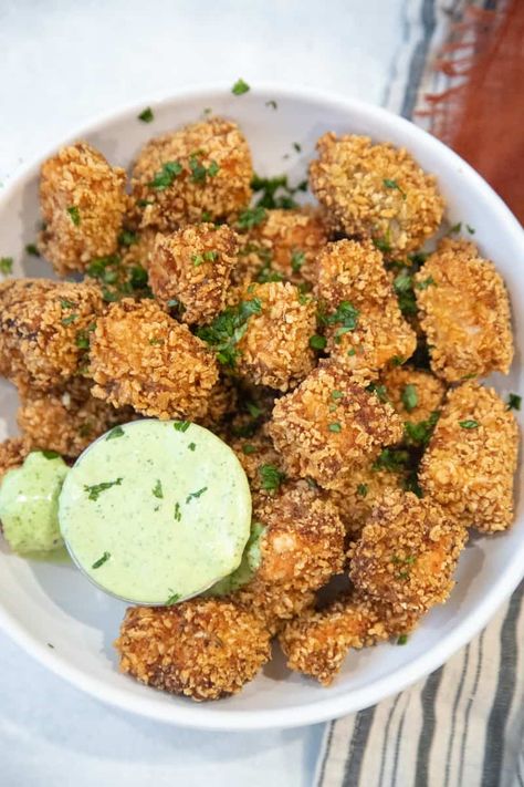 Crispy Fried Salmon Nuggets - The Hangry Economist Salmon Nuggets Recipe, Fried Salmon Nuggets, Deep Fried Salmon Bites, Fried Fish Nuggets Recipes, Deep Fried Catfish Nuggets, Breaded Salmon, Fried Salmon, Egg Whisk, Dipping Sauce