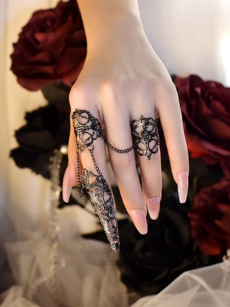 This price is for the ring only, others are not included. Vampire Aesthetic Jewelry, Witch Ring, Gold Chain Ring, Vampire Jewelry, Witch Core, Dark Jewelry, Gothic Accessories, Dress Design Sketches, Gothic Punk