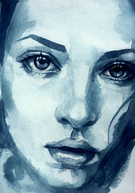 Monochrome Portrait Painting, Portrait Painting Watercolor, Monochromatic Watercolor, Monochromatic Portrait, Portraits Watercolor, Elephant Painting Canvas, Monochrome Portrait, Monochromatic Painting, Watercolor Face