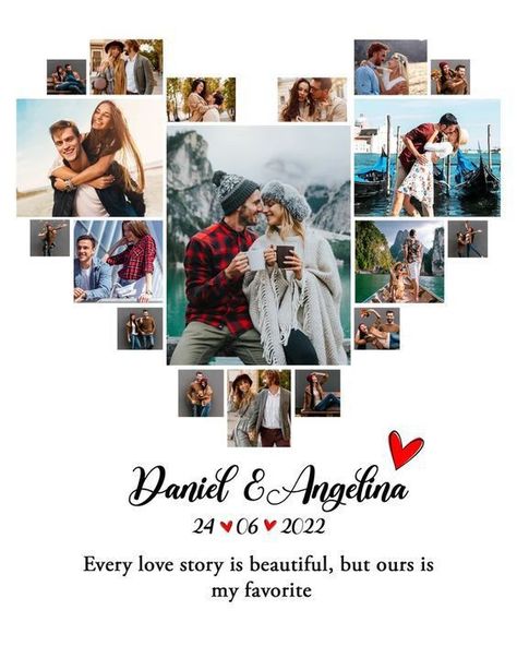 Photo Collage Ideas, Love Photo Collage, Anniversary Collage, Gift For Boyfriend Anniversary, Heart Shaped Photo Collage, Collage Photo Frame Design, Wedding Photo Collage, Wedding Photo Gift, Heart Photo Collage