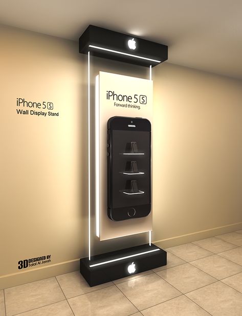 iPhone Wall Display Stand Display Design Exhibition Products, Apple Store Interior, Apple Store Design, Mobile Shop Design, Building Front Designs, Showroom Interior Design, Kiosk Design, Stall Designs, Stand Display