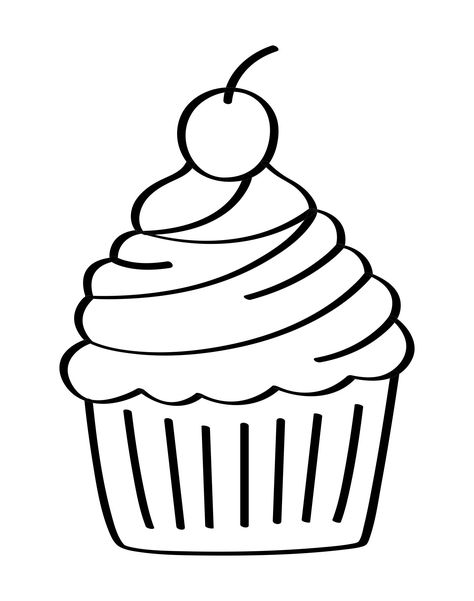 Cupcake Clipart Black And White, Food Clipart Black And White, Cupcake Black And White, Fabric Cupcakes, Cupcake Sketch, Cupcake Outline, Cupcake Craft, Black And White Cupcakes, Cupcake Template