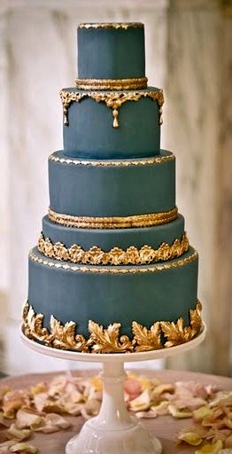 Blue And Gold Wedding, Kue Macaroon, Indian Wedding Inspiration, Wedding Cakes Blue, Gold Wedding Cake, Gold Cake, Wedding Cake Inspiration, Gorgeous Cakes, Love Cake