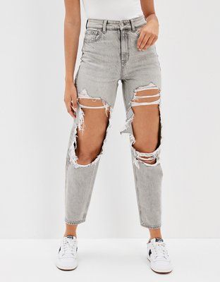 Mom Straight Jeans, Grey Ripped Jeans, Cute Ripped Jeans, Tomgirl Jeans, Rip Mom, Ripped Mom Jeans, Distressed Mom Jeans, Black Ripped Jeans, Jeans American Eagle