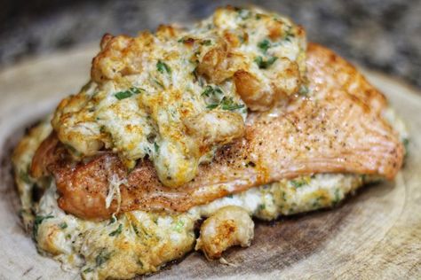 Stuffed Salmon With Crab Meat, Shrimp Stuffed Salmon, Crab Stuffed Salmon, Jumbo Lump Crab, Crab And Shrimp, Shrimp Stuffed, Stuffed Salmon, Recipes Salmon, Crab Stuffed Shrimp