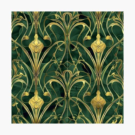 Get my art printed on awesome products. Support me at Redbubble #RBandME: https://www.redbubble.com/i/photographic-print/Seemles-patern-of-a-gold-and-green-jugendstil-design-N-r-1-by-Tirsot/161365782.6Q0TX?asc=u Green And Gold Wallpaper, Wallpaper Gothic, Emerald Wallpaper, Design Pattern Art, Surface Art, Fashion Themes, Gold And Green, Gold Wallpaper, Cotton Paper