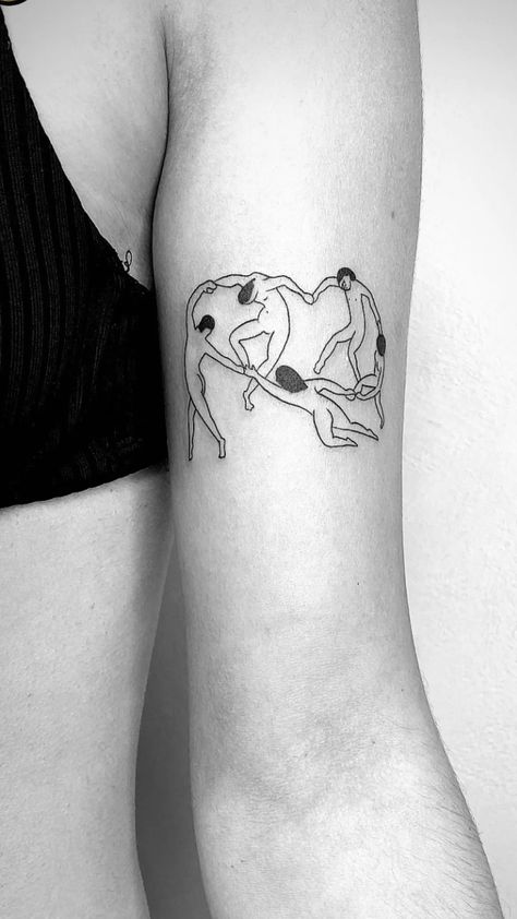 The Dance Matisse Tattoo, Monet Tattoo Ideas, Matisse Dance Tattoo, Monet Tattoo, Matisse Tattoo, Dance Tattoo, 12 Tattoos, Simple Tattoos For Guys, Line Art Tattoos