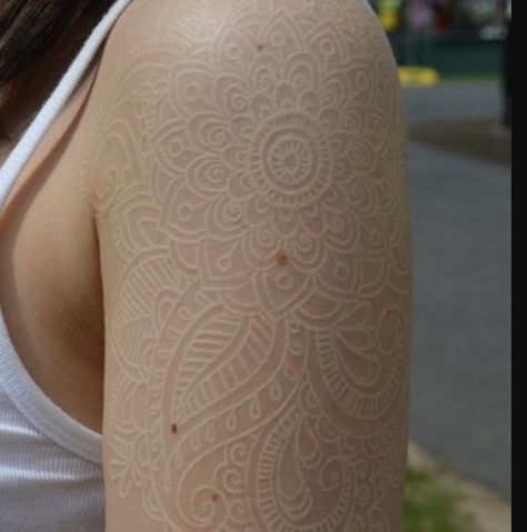 White Mandala Tattoo, White Ink Tattoos Healed, Indian Feather Tattoos, White Ink Tattoo, Healing Tattoo, Arm Band Tattoo, Thigh Tattoos Women, Modern Tattoos, Dainty Tattoos