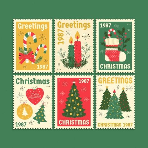 Christmas Graphic Design, Christmas Card Illustration, Graphic Design Cards, Vintage Christmas Gifts, Christmas Graphics, Christmas Inspo, Christmas Post, Christmas Stamps, Card Making Inspiration