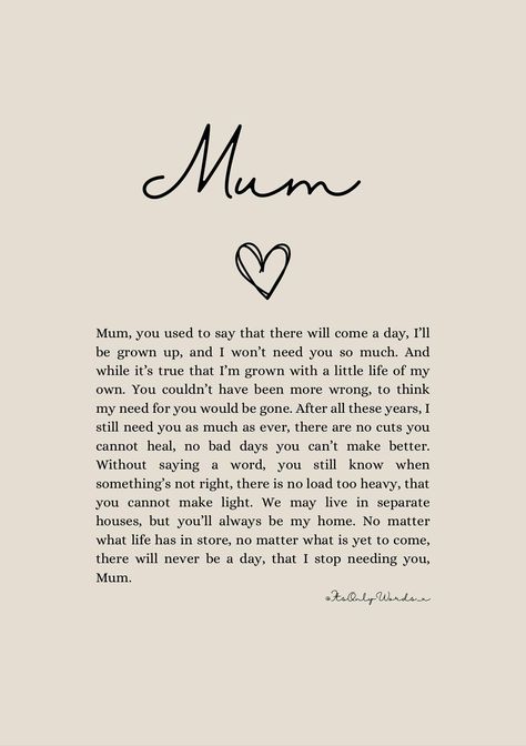 Mum" Digital Poem Print - Celebrating Mum on Birthdays, Christmas, or Any Occasion Celebrate the love and appreciation for Mum with this heartfelt digital poem print. Perfect for any occasion, whether it's a birthday, Christmas, Mother's Day or simply to say thank you. This digital download includes two beautifully designed versions of the poem: *A white background adorned with elegant floral accents. *A minimalist neutral beige and black design for a timeless look. The files are high-resolution Love My Mum Quotes, I Love You Mum Quotes, Quotes For Mum From Daughter, Mum Quotes From Daughter, Happy Birthday Mom Cards, Mommy Memes, Mum Poems, The Love Of A Mother, Die Quotes