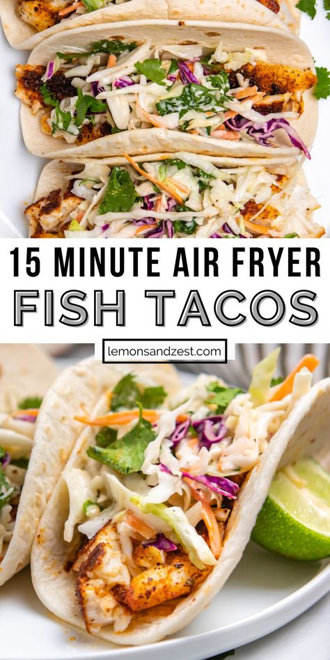 Air Fryer Fish Tacos With Cilantro Lime Slaw, Airfry Shrimp Taco, Fish Ideas For Dinner Meals, Camping Crockpot Ideas, Air Fried Tilapia Tacos, One Basket Air Fryer Meals, Fish Tacos In Air Fryer, Semi Healthy Dinner Recipes, Cod Tacos Air Fryer