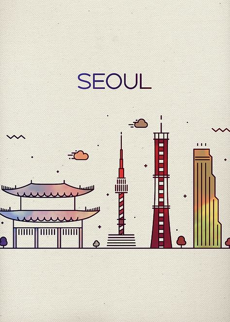 Seoul Drawing City, Korea Doodle, South Korea Drawing, Seoul Drawing, Korea Drawing, Art Of Korea, Korean Image, Korean Illustration, Seoul Korea Travel