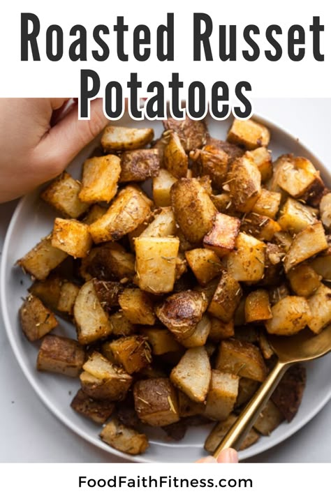 These are the best oven roasted russet potatoes! They're crispy on the outside and tender on the inside. You'll love this russet potato recipe. Roasted Potatoes With Russet Potatoes, Russet Potato Oven Recipes, Roasted Russet Potato Recipes, Russell Potatoes Recipes, Cubed Roasted Potatoes, Best Ever Roasted Potatoes, Potatoes Recipes Russett, Russet And Sweet Potato Recipe, Russet Potato Recipes Stove Top