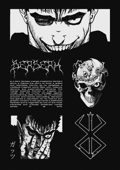 Berserk Poster, Japan Graphic Design, Berserk Anime, Guts Berserk, Berserk Manga, Kentaro Miura, Banner Web, Graphic Poster Art, Illustration Art Drawing