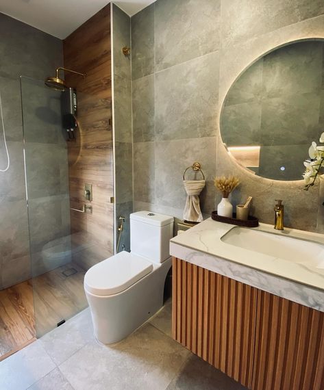 Bathrooms ✨ At first, we didnt even think about bathroom that much during our inital home renovation stage. It was about all basic needs… | Instagram Basic Bathroom Ideas, Basic Bathroom, All Ideas, Bathroom Size, Basic Needs, Marble Wood, Pinterest Images, Bathroom Remodel Shower, Round Mirrors