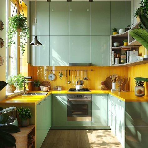 21+ Fresh Room Ideas with Green and Yellow Color Schemes • 333+ Art Images Yellow And Green Kitchen Decor Ideas, Green And Yellow Kitchen Ideas, Bright Green Kitchen Walls, Green Yellow Orange Interior Design, Analogous Color Scheme Interior Yellow Green, Green And Yellow Pallet Color, Yellow And Green Kitchen, Fresh Room, Green Kitchen Walls