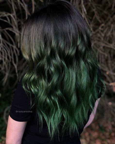 Dark Green Ombre Hair, Beetle Juice Hair, Warrior Hair, Black And Green Hair, Dark Green Hair, Color Streaks, Beetle Juice, Hair Color Streaks, The Color Wheel