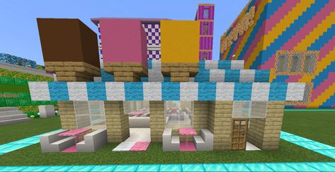 Minecraft Ice Cream Shop, Easy Minecraft Houses, Minecraft Stuff, Minecraft Crafts, Minecraft Builds, Minecraft Building, Minecraft Ideas, Ice Cream Shop, Minecraft Houses