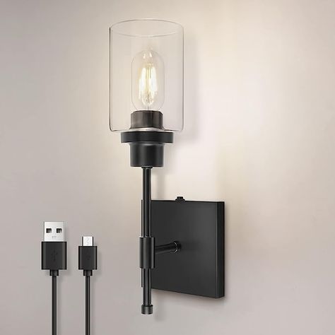 HYMELA C01 Battery Operated Wall Sconce Not Hardwired or Plug in, Rechargeable Wall Lamp with Clear Glass Shade, Wireless Wall Light Fixtures for Bedroom Living Room Hallway Farmhouse(Bulb Included) - - Amazon.com Battery Powered Wall Lights, Cordless Sconces Wall Mount, Battery Sconces Wall Mount, Battery Operated Sconces, Organic Modern Farmhouse, Light Fixtures For Bathroom, Battery Wall Lights, Sconces Kitchen, Bathroom Wall Light Fixtures