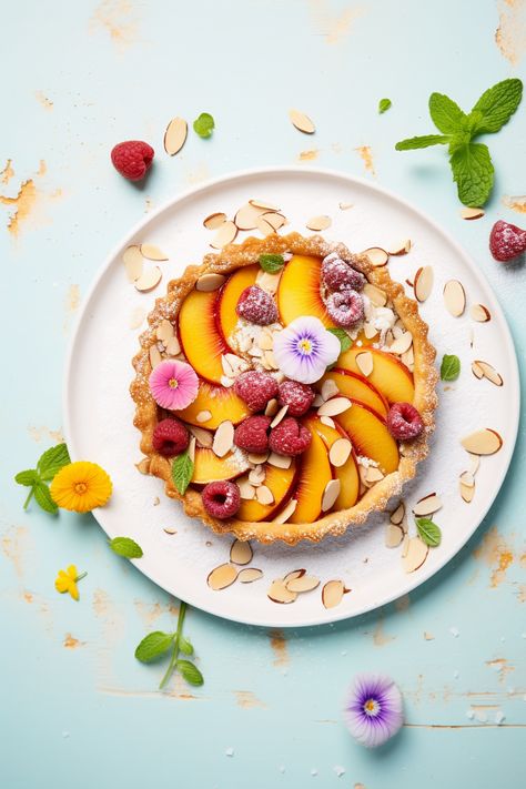 Peach and Raspberry Tart with Honey and Almonds - Cooking Mediterranean Dessert Night, Raspberry Tart, Tarts Crust, Raspberry Tarts, Stone Fruits, Tart Shells, Sweet Tart, Summer Gathering, Ground Almonds