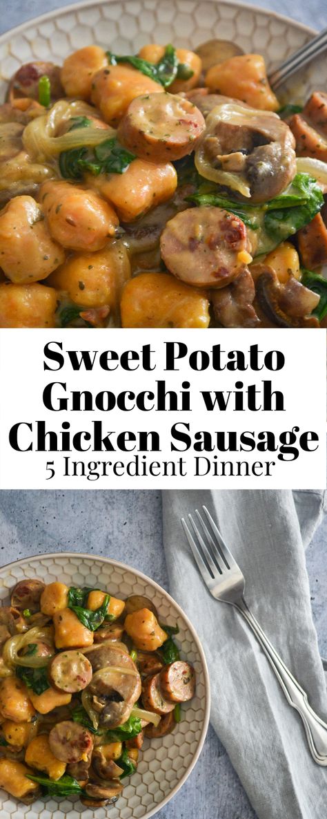 Gnocchi With Chicken, Chicken Sausage Recipes, Pumpkin Gnocchi, Sweet Potato Gnocchi, Sausage Dishes, Potato Gnocchi, Sausage Recipe, Weekly Meals, Gnocchi Recipes