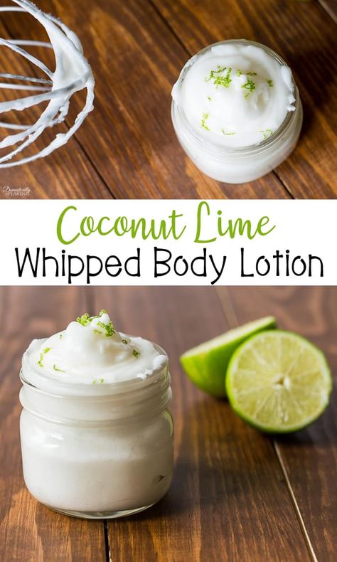 Whip up your own batch of Coconut Lime Whipped Body Lotion. It's easy to make your own Homemade Whipped Body Lotion with only a few ingredients. I love the combo of coconut and lime together - makes your skin feel so good. #coconut #lime #skincare #skin #bodylotion #howto Whipped Body Lotion, Lotion Recipe, Body Butters Recipe, Diy Lotion, Homemade Lotion, Coconut Lime, Diy Body, Lotion Bars, Butter Recipe