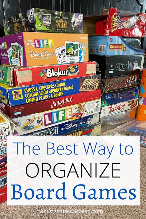 Stacks of board games. Organize Board Games, Puzzle Organization, Space Video, Board Game Storage, Board Game Organization, Game Organization, Organization Board, Game Storage, Board Storage