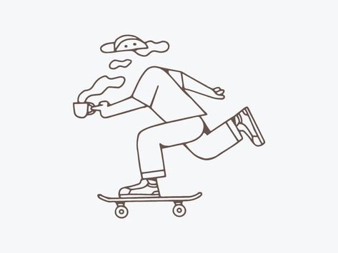 Skater by Aron leah on Dribbble Fried Cactus, Bold Illustration, Sketch Tattoo Design, Coffee Illustration, Tshirt Design Inspiration, Coffee Shop Design, Simple Illustration, Flash Art, Logo Sticker