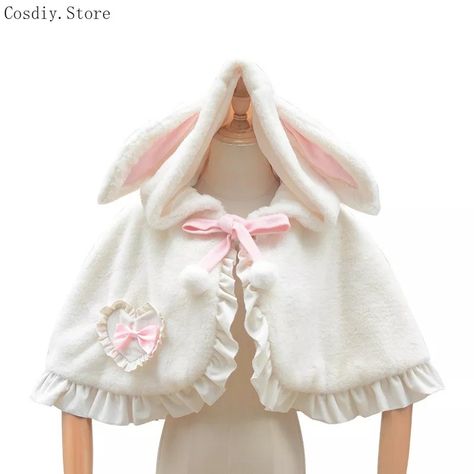 Short Jackets, Poncho Coat, Rabbit Ears, Bunny Plush, Sweet Lolita, Bunny Ears, Sleeveless Jacket, Cute Bow, Coat Women