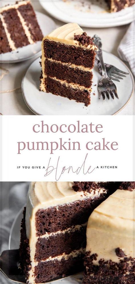 This Homemade Chocolate Pumpkin Cake requires no electric mixer! Mix the wet ingredients in one bowl and the dry ingredients in another, then simply combine the two. It's a delicious holiday dessert. Whether it’s Halloween, Thanksgiving or a fun fall weekend, it’s easy to find an excuse to bake this cake.