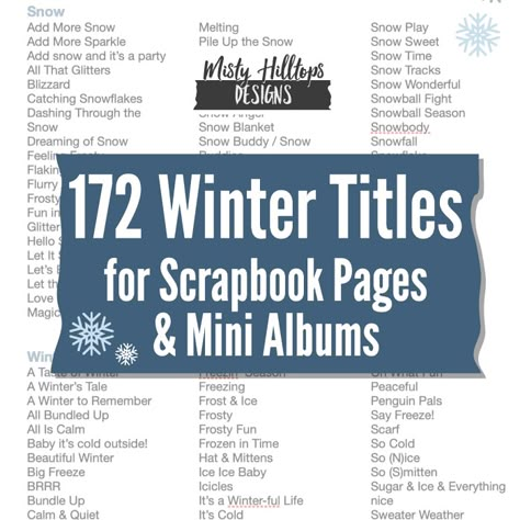 172 Winter Scrapbook Title Ideas – Mistyhilltops Winter Scrapbook Titles, Winter Title Ideas, Christmas Scrapbook Titles, Scrapbook Title Ideas, Scrapbook Title Page Ideas, Winter Layout, Scrapbooking Titles, Winter Scrapbook Layouts, Winter Scrapbook