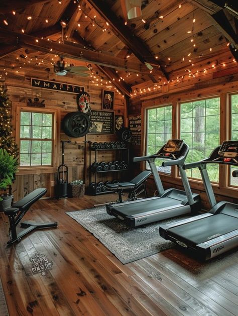 String Lights Ceiling, Shed Gym, Gym Layouts, Barn Gym, Home Gym Shed, Gym Room Ideas, Outdoor Home Gym, Gym Shed, Gym Posters