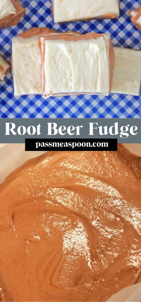 This simple Root Beer Float is a fun switch from your typical fudge flavors! Sweet and creamy with that familiar root beer flavor, this recipe will quickly become a family favorite! Root Beer Recipes, Root Beer Recipe, Brown Food Coloring, Fudge Flavors, Easy Dessert Recipe, Beer Float, Fudge Easy, Root Beer Float, Fudge Recipe