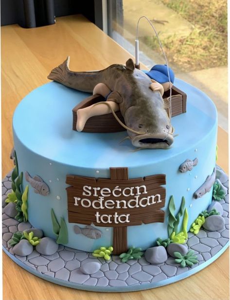 Catfish Cake, Fishing Theme Cake, Fisherman Cake, Lake Cake, Fish Cake Birthday, Fishing Cake, Candyland Cake, Teen Cakes, 50th Cake