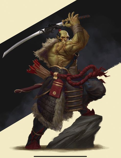 Orc Samurai, Dnd Orc, Fantasy Samurai, Zombie Apocalypse Outfit, Orc Warrior, Fantasy Wizard, Pathfinder Character, Fantasy Races, Dungeons And Dragons Characters