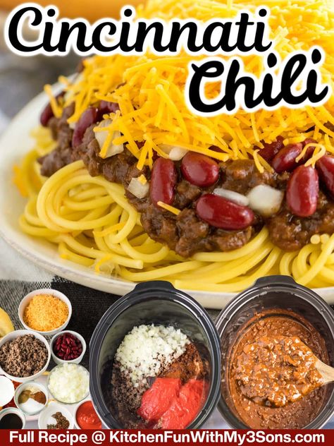 Crockpot Cincinnati Chili, Cinncinati Chili Recipe, Cincinnati Chili Recipe, Crock Pot Inspired Beef Recipes, Mom Breakfast, Cincinnati Chili, Slow Cooker Chili Recipe, New Dinner, Mexican Flavors