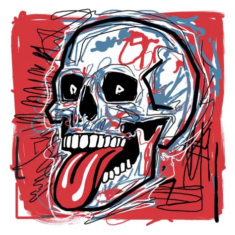 This graffiti-style illustration features a bold, edgy skull with exaggerated details. The skull is slightly tilted, adding a dynamic twist, and its hollow eyes give off a mischievous vibe. The skull's tongue sticks out in a playful yet rebellious gesture, ... Graffiti Art Skull, Skull Graffiti, Hollow Eyes, Living Wall Art, Graffiti Artwork, Graffiti Style Art, Mini Frames, Mushroom Art, The Skull