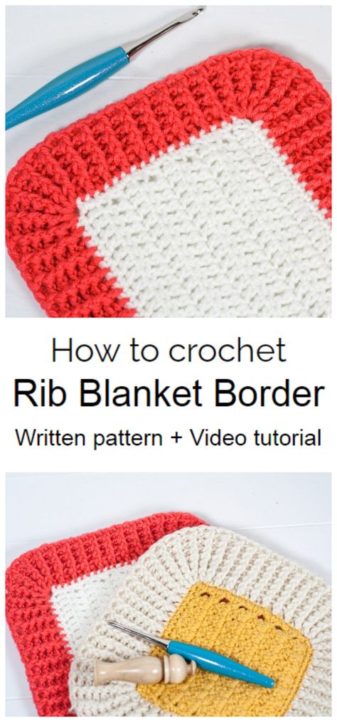 Today we are going to learn How to Crochet Rib Crochet Border. This simple rib crochet blanket border is a great addition to any blanket. It is a very traditional looking border and can be worked on any blanket. Plus, it is an easy one-row repeat pattern.  If you can Double Crochet, Front Post Double Crochet and Back Post double crochet, then with step by step tutorial, you can easily learn how to add the perfect crochet ribbing to your project. Let's make It together ! Crochet Borders For Blankets Baby, Blanket Borders, Blanket Border, Border Crochet, Blanket Edging, Crocheted Edging, Crochet Blanket Border, Crochet Kingdom, Crochet Blanket Edging