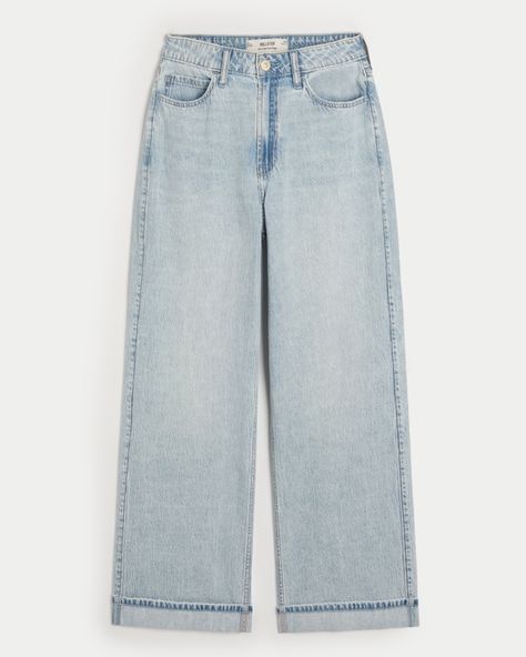 Women's Ultra High-Rise Lightweight Light Wash Baggy Jeans | Women's Bottoms | HollisterCo.com Light Wash Baggy Jeans, Cute Bottoms, Outfit Creator, Baggy Jeans Outfit, 2024 Wishlist, Women's Bottoms, Comfortable Jeans, Stockholm Fashion, Light Blue Jeans