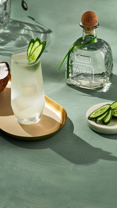 An extraordinary summer starts with a Patrón cocktail in hand. Get started with an easy to craft Cucumber-Coconut Margarita. #patron #tequila #cocktails #patrontequila #cocktailinspiration #summercocktails #cucumbercocktails #summerwithpatron #makesummersensational National Tequila Day, Coconut Margarita, Patron Silver, Tequila Margarita, Patron Tequila, Cocktail Drinks Recipes, Drinks Recipes, Alcohol Drink Recipes, Bacardi