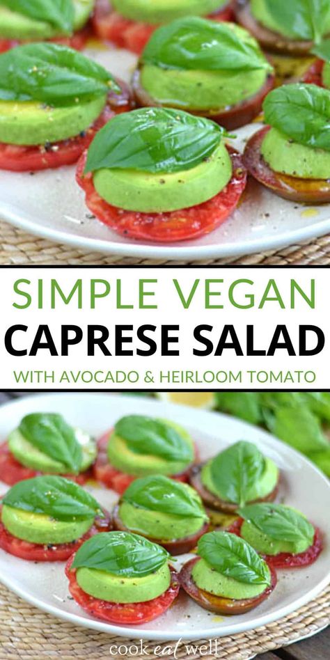 Avocado Caprese Salad is a healthy take on a Caprese salad with heirloom tomatoes and fresh basil. This salad is paleo, keto, Whole30, vegan, dairy-free, and gluten-free.