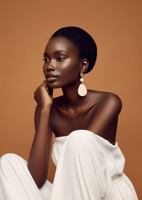 A black woman wearing white minimal dress and white minimal earring photography portrait jewelry. | premium image by rawpixel.com / Pitcha Benrohman Jewellery Model Photography, Model White Background, Jewelry Poses, Earring Photography, Jewelry Portrait, Jewellery Model, Jewellery Shoot, Apparel Mockup, Portrait Jewelry