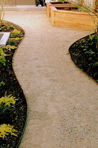 decomposed granite path Patio Edging, Pea Gravel Patio, Steel Edging, Decomposed Granite, Walkway Landscaping, Gravel Patio, Walkways Paths, Landscape Edging, Large Backyard