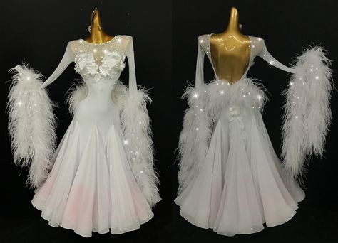 Made to order based on your measurements and requests. You may alter the design or color as you wish. Red Ballroom Dresses, Black Ballroom Dress, Dress With Ostrich Feathers, Ballroom Dress Pattern, White Ballroom, Smooth Dance Dresses, Evening Clothes, Ballroom Dancing Dresses Latin, Ballroom Dance Dress