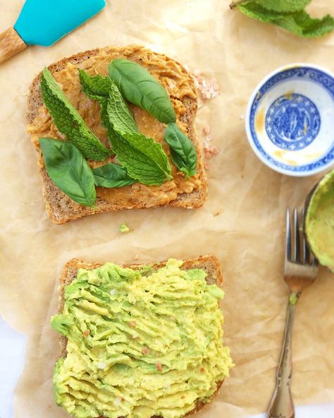 Peanut Butter, Avocado & Basil Sandwich Basil Sandwich, Crunchy Peanut Butter, Avocado Sandwich, Butter Honey, Peanut Butter Honey, Simple Sandwiches, Slice Of Bread, Gluten Free Bread, My Recipes