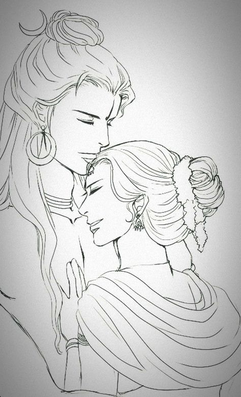 Shiv Shakti Sketch, Shiv Drawings Sketches, Shiv Shakti Drawing, Shiv And Parvati Drawing, Shiv Parvati Sketch Pencil, Siya Ram Painting, God Couple, Bikes Stickers, Ram Painting