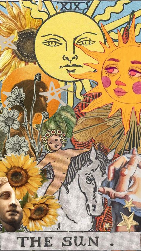 The Sun Wallpaper Tarot, The Sun Tarot Card Aesthetic, Sunflower Magic, The Sun Tarot Card Wallpaper, Tarot Wallpapers, Occult Decor, The Sun Tarot Card, Wallpaper Laptop, The Sun Tarot